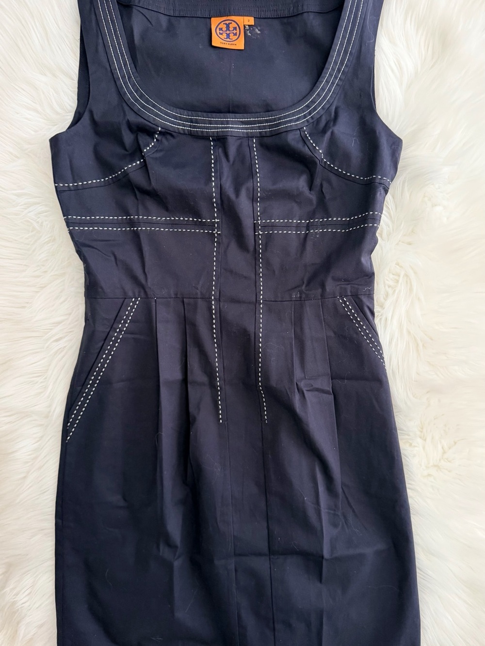 Tory Burch Navy Square-Neck Sleeveless Mini Dress - Picture 5 of 10
